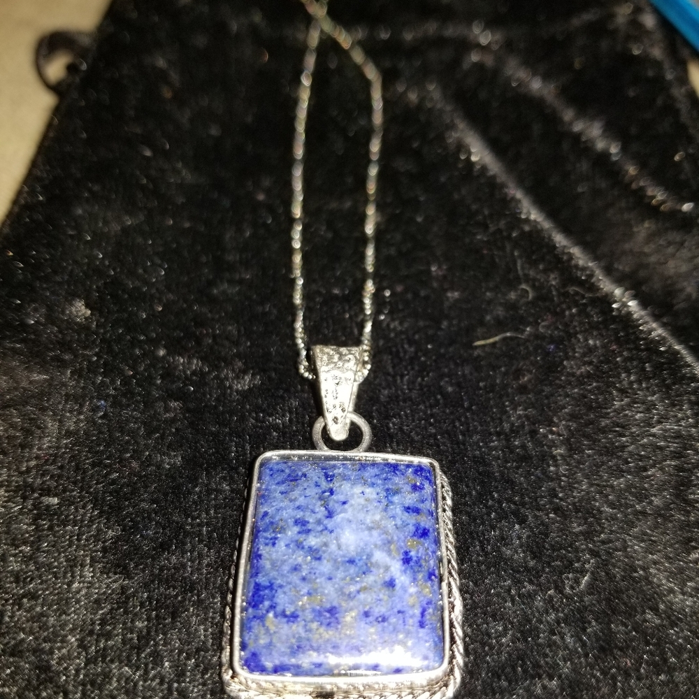 Natural Lapis Lazuli Necklace Silver plated